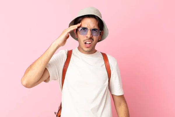 Young Hispanic Man Looking Happy Astonished Surprised Summer Concept — Stock Photo, Image