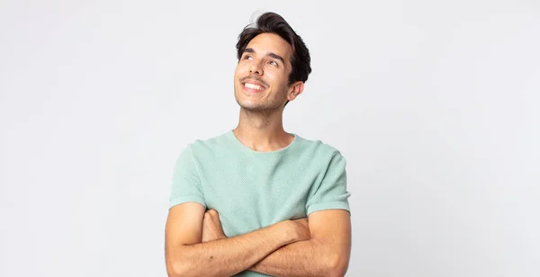 Hispanic Handsome Man Feeling Happy Proud Hopeful Wondering Thinking Looking — Stock Photo, Image