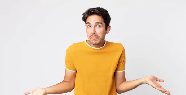 Hispanic Handsome Man Feeling Clueless Confused Having Idea Absolutely Puzzled — ストック写真