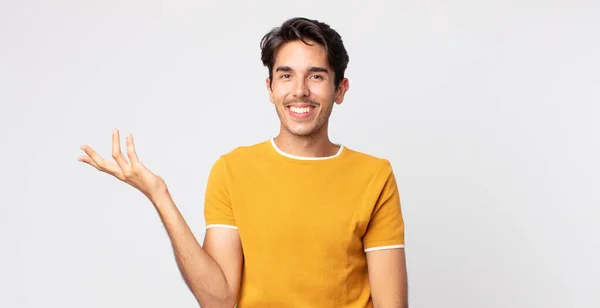 Hispanic Handsome Man Feeling Happy Surprised Cheerful Smiling Positive Attitude — Stock Photo, Image