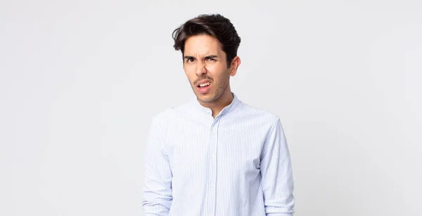 Hispanic Handsome Man Feeling Puzzled Confused Dumb Stunned Expression Looking — Stock Photo, Image
