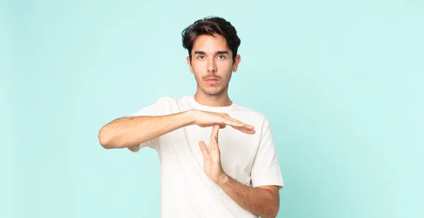 Hispanic Handsome Man Looking Serious Stern Angry Displeased Making Time — Stock Photo, Image