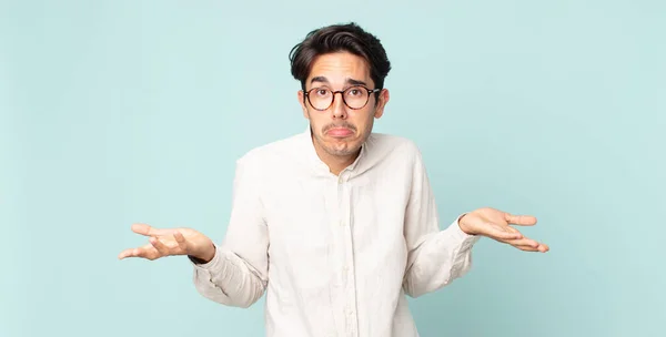 Hispanic Handsome Man Feeling Clueless Confused Having Idea Absolutely Puzzled — ストック写真