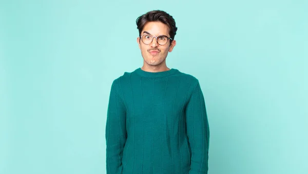 Hispanic Handsome Man Looking Goofy Funny Silly Cross Eyed Expression — Stock Photo, Image