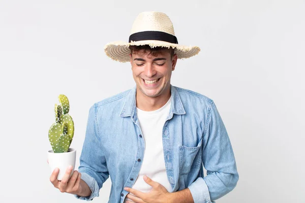 Young Handsome Man Laughing Out Loud Some Hilarious Joke Farmer — Stock Photo, Image