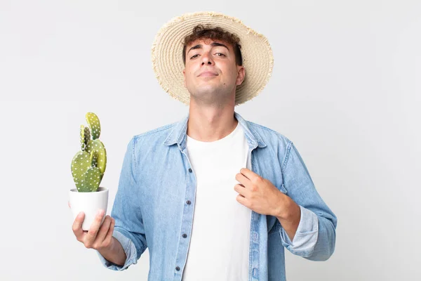 Young Handsome Man Looking Arrogant Successful Positive Proud Farmer Holding — Stock Photo, Image
