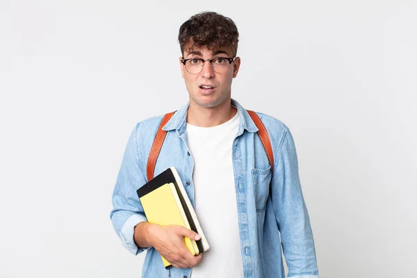 Ung Stilig Man Känner Sig Förbryllad Och Förvirrad Universitetets Studentkoncept — Stockfoto