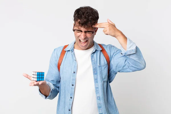 Young Handsome Man Looking Unhappy Stressed Suicide Gesture Making Gun — Stock Photo, Image