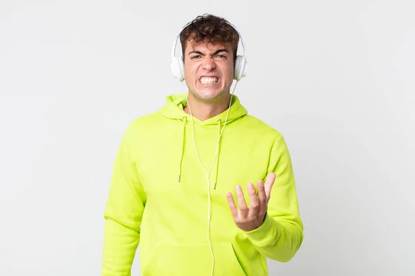 Young Handsome Man Looking Angry Annoyed Frustrated Headphones — Stock Photo, Image