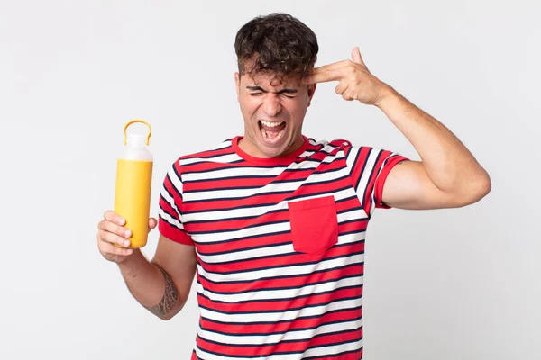 Joven Guapo Hombre Buscando Infeliz Estresado Gesto Suicida Haciendo Signo — Foto de Stock