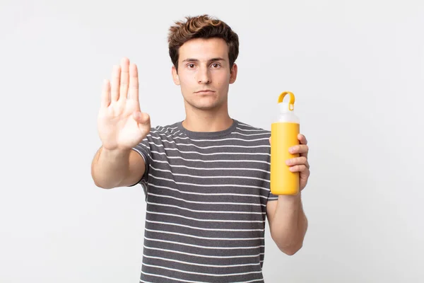 Young Handsome Man Looking Serious Showing Open Palm Making Stop — Stock Photo, Image