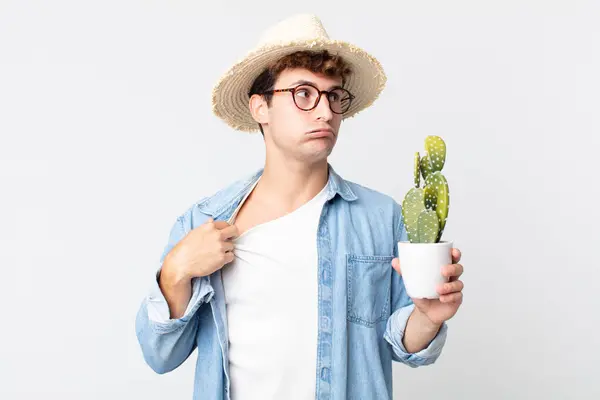 Young Handsome Man Feeling Stressed Anxious Tired Frustrated Farmer Holding — Stock Photo, Image