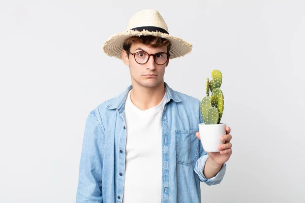 Young Handsome Man Feeling Sad Upset Angry Looking Side Farmer — Stock Photo, Image