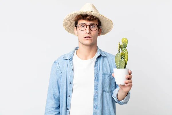 Young Handsome Man Feeling Sad Whiney Unhappy Look Crying Farmer — Stock Photo, Image