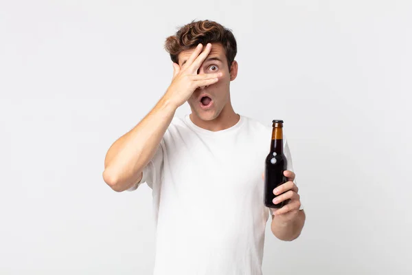 Young Handsome Man Looking Shocked Scared Terrified Covering Face Hand — Stock Photo, Image