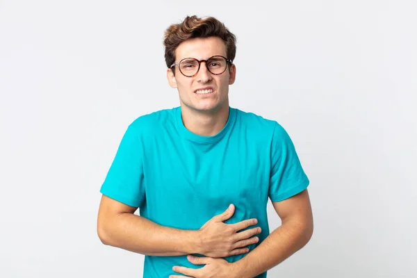 Young Handsome Man Feeling Anxious Ill Sick Unhappy Suffering Painful — Stock Photo, Image