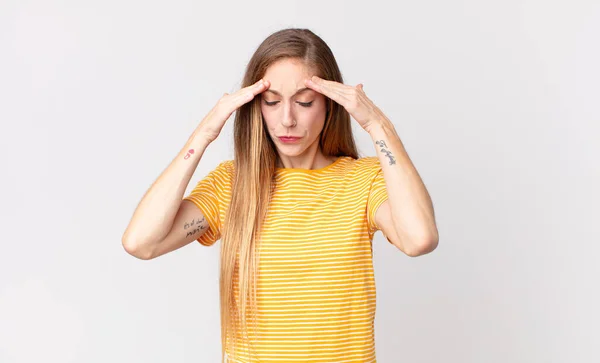 Pretty Thin Woman Looking Stressed Frustrated Working Pressure Headache Troubled — Stock Photo, Image