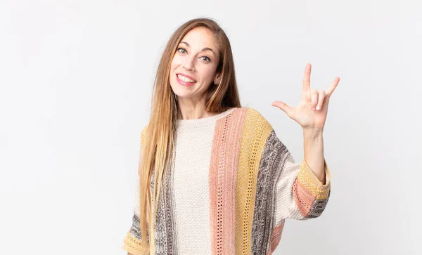 Mujer Bastante Delgada Sentirse Feliz Divertido Seguro Positivo Rebelde Haciendo —  Fotos de Stock