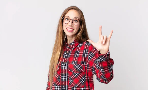 Mujer Bastante Delgada Sentirse Feliz Divertido Seguro Positivo Rebelde Haciendo — Foto de Stock