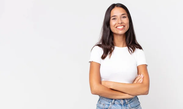 Una Donna Ispanica Piuttosto Magra Che Sembra Felice Orgogliosa Soddisfatta — Foto Stock