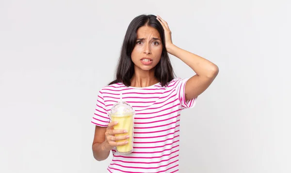 Young Hispanic Woman Feeling Stressed Anxious Scared Hands Head Holding — Stock Photo, Image