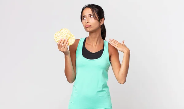 Joven Mujer Hispana Sintiéndose Estresada Ansiosa Cansada Frustrada Concepto Dieta — Foto de Stock