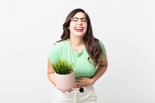 Pretty Woman Laughing Out Loud Some Hilarious Joke Holding Decorative — Stock Photo, Image
