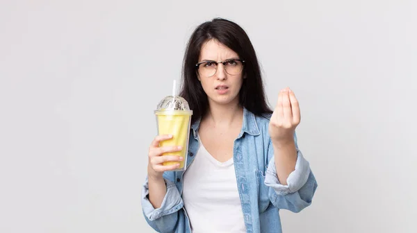 Hübsche Frau Macht Capice Oder Geld Geste Sagt Dir Dass — Stockfoto