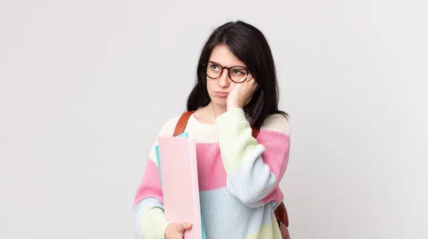 Mujer Bonita Sintiéndose Aburrida Frustrada Soñolienta Después Cansancio Concepto Estudiante — Foto de Stock