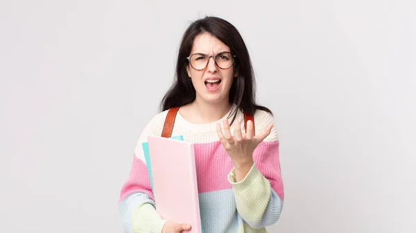 Vacker Kvinna Ser Desperat Frustrerad Och Stressad Universitetets Studentkoncept — Stockfoto