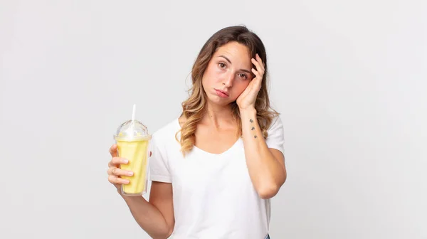 Vrij Dun Vrouw Gevoel Verveeld Gefrustreerd Slaperig Een Vermoeiende Met — Stockfoto