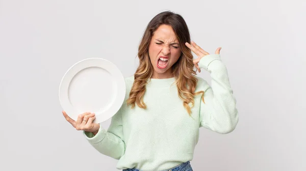 Hübsche Dünne Frau Die Unglücklich Und Gestresst Aussieht Selbstmordgeste Gewehrzeichen — Stockfoto