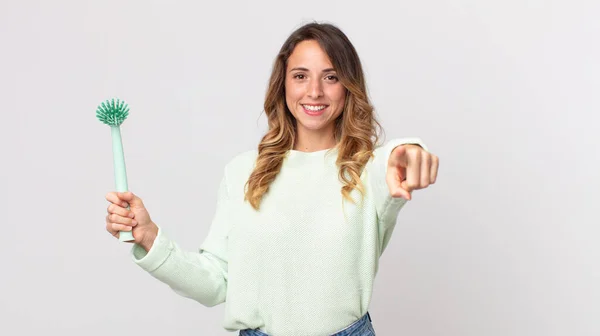 Bella Donna Sottile Che Punta Alla Macchina Fotografica Scegliendo Voi — Foto Stock