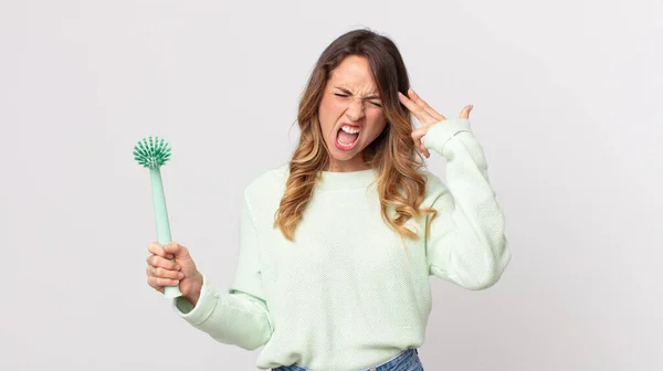 Una Donna Piuttosto Magra Che Sembra Infelice Stressata Gesto Suicida — Foto Stock