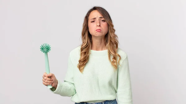 Bella Donna Sottile Sensazione Triste Piagnucoloso Con Uno Sguardo Infelice — Foto Stock