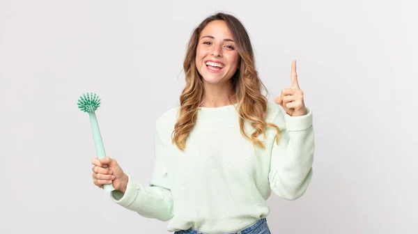 Mulher Muito Magra Sentindo Como Gênio Feliz Animado Depois Perceber — Fotografia de Stock