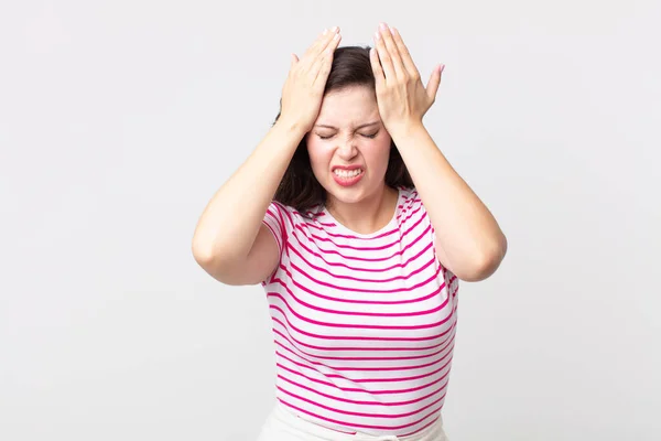 Vacker Kvinna Känner Sig Stressad Och Orolig Deprimerad Och Frustrerad — Stockfoto