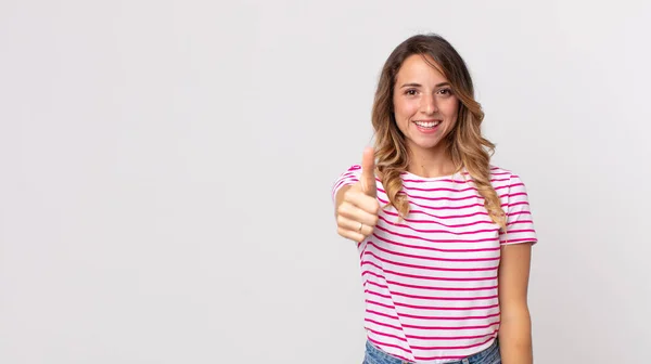 Pretty Thin Woman Feeling Proud Carefree Confident Happy Smiling Positively — Stock Photo, Image