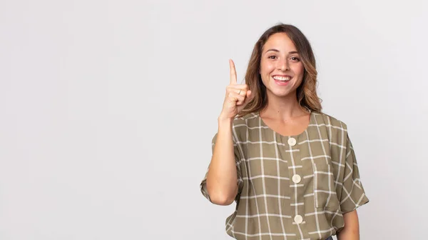 Bella Donna Sottile Sentirsi Come Genio Felice Eccitato Dopo Aver — Foto Stock