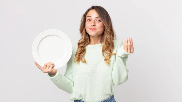 Ziemlich Dünne Frau Macht Capice Oder Geld Geste Sagt Ihnen — Stockfoto