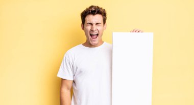 Saldırgan bir şekilde bağırmak, çok kızgın, sinirli, öfkeli ya da sinirli görünmek, hayır diye bağırmak. boş tuval kavramı