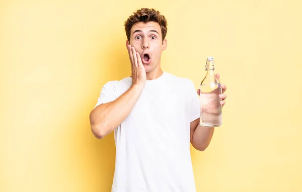 Feeling Shocked Scared Looking Terrified Open Mouth Hands Cheeks Water — Stock Photo, Image