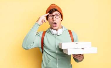 Şaşırmış, ağzı açık, şok olmuş, yeni bir düşünce, fikir ya da konseptin farkına varıyor. Pizza konsepti