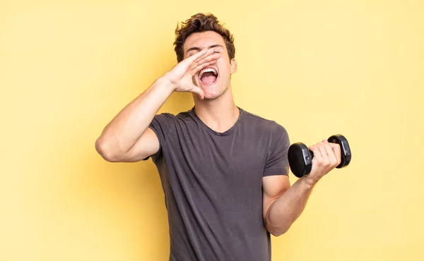 Sentindo Feliz Animado Positivo Dando Grande Grito Com Mãos Lado — Fotografia de Stock