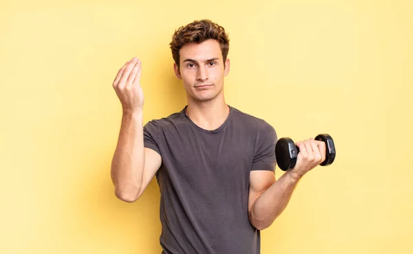 Het Maken Van Capice Geld Gebaar Vertellen Schulden Betalen Halter — Stockfoto