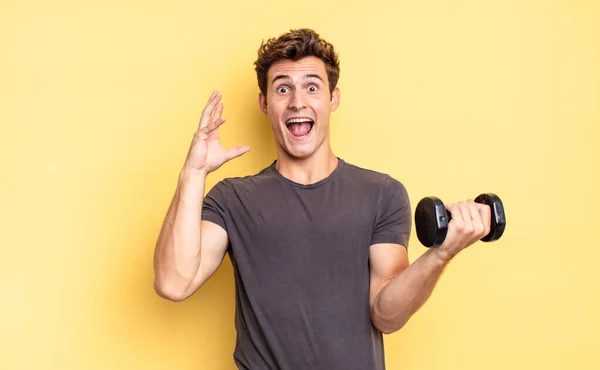 Screaming Hands Air Feeling Furious Frustrated Stressed Upset Dumbbell Concept — Stock Photo, Image