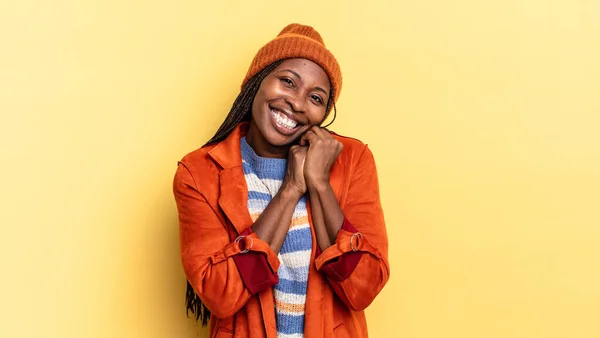 Afro Black Pretty Woman Feeling Love Looking Cute Adorable Happy — Stock Photo, Image