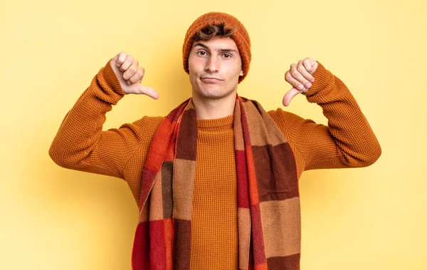 Young Teenager Boy Looking Sad Disappointed Angry Showing Thumbs Disagreement — Stock Photo, Image