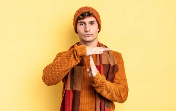 Young Teenager Boy Looking Serious Stern Angry Displeased Making Time — Stock Photo, Image