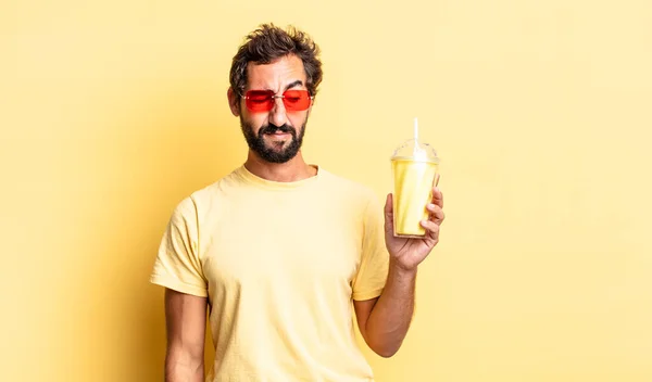 Expressive Crazy Man Feeling Sad Upset Angry Looking Side — Stock Photo, Image